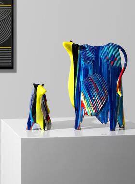 意抽HBO迷彩牛摆件物艺象术轻奢客厅电视柜玄关办公创室动桌面装