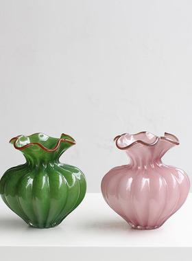 北BX88-49-手工波浪口花边糖果色南琉璃花瓶间瓜可爱样板客厅家居