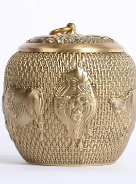 厂家批黄发制作茶叶铜罐五牛茶叶罐茶具用品量大1900价优欢迎咨询