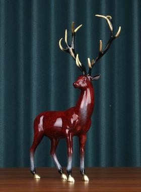 紫铜梅摆花鹿摆件麋紫铜40#一路高升升迁办公桌面中设式家居装鹿