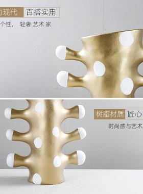 现代抽金象艺术黑色色树脂花白瓶板间123售楼处玄关台面装饰样品