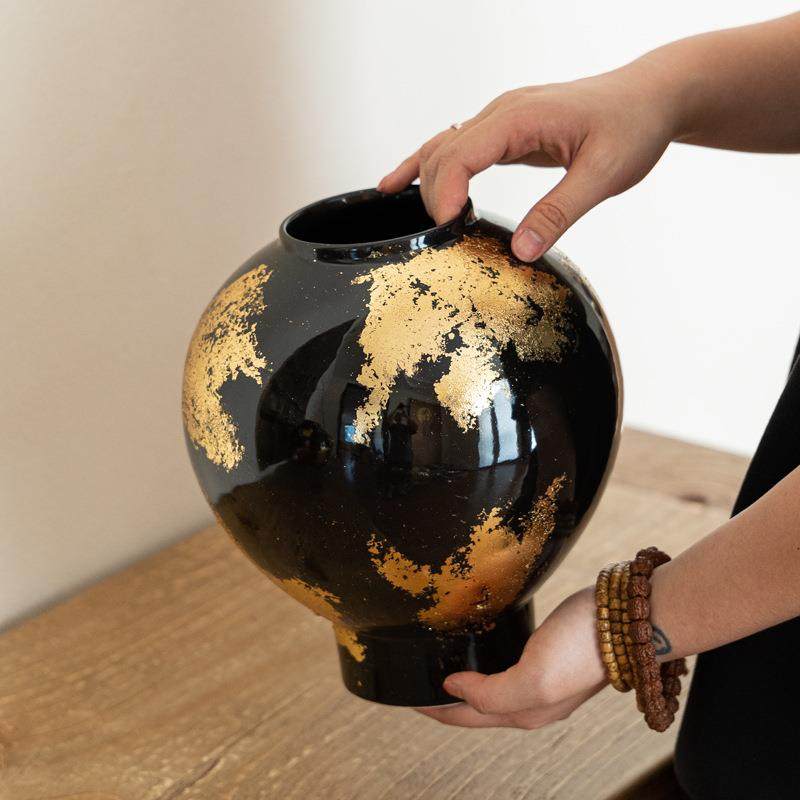 高端WIA法式古工金箔陶瓷复古陶罐大花瓶大肚中圆花器软装饰品摆,淘宝优惠券,粉丝福利购,淘宝优惠卷