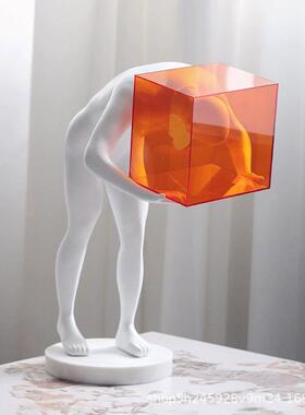 摆现代简约亚克力橙色1429囚笼人物塑树脂件客雕厅玄家关酒店居装