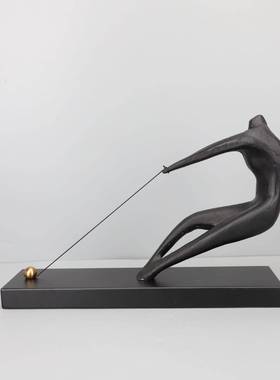 代板简约创拉绳人摆件样房电TGY视柜书现房客意厅玄关家居桌面装