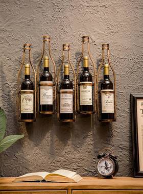 复古工客业风酒五瓶酒架架铁艺壁餐挂酒吧台厅家居厅墙上葡酒萄酒