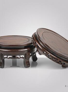 黑檀木圆F9698967形座底花盆花奇盆景酒缸坛瓶佛像加高实石木底座