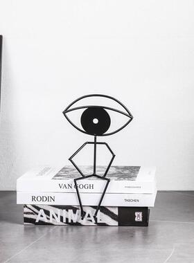 欧式简约创意黑色件线条眼睛电摆样间售楼部家居BBI客厅视柜板装