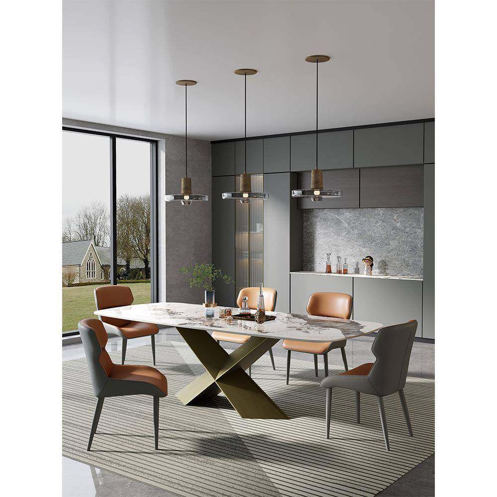 岩板餐桌小户型设计师饭桌北欧现代轻奢家用古铜色餐桌椅组合,淘宝优惠券,粉丝福利购,淘宝优惠卷