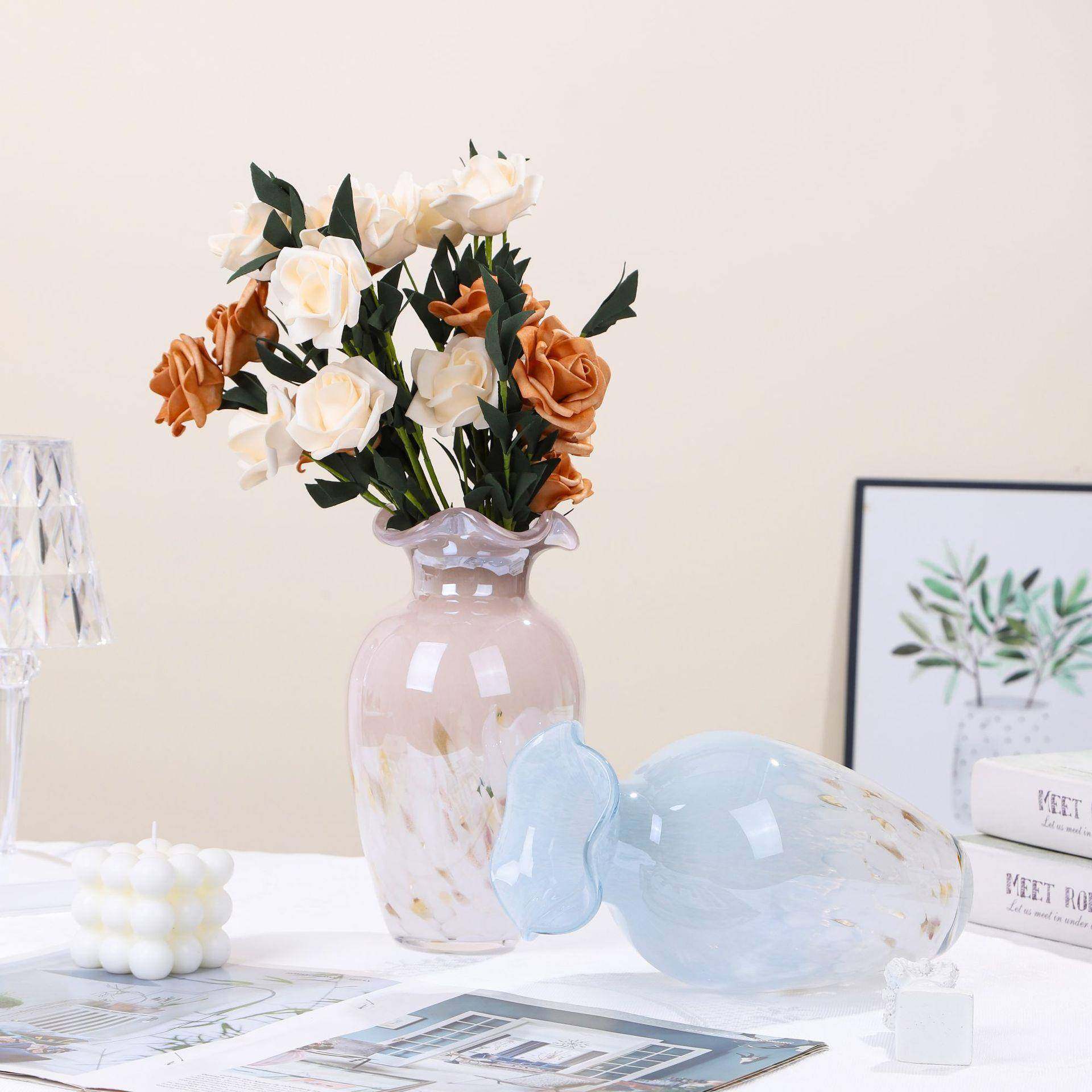 墨雨云烟欧式芬顿花瓶高档实用玻璃花瓶小众复古琉璃花器插花装饰,淘宝优惠券,粉丝福利购,淘宝优惠卷