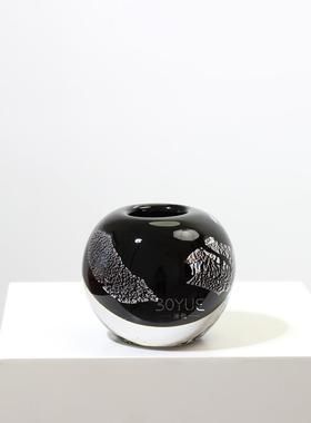 简约璃现代黑色小软口厚底琉花瓶谈桌面水培鲜花干花装BY6061琉璃