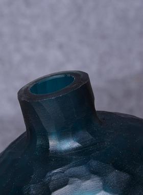 钻蓝色璃花件瓶个性刻磨花瓶石MQQ手工刻磨玻客厅装饰插花摆花器