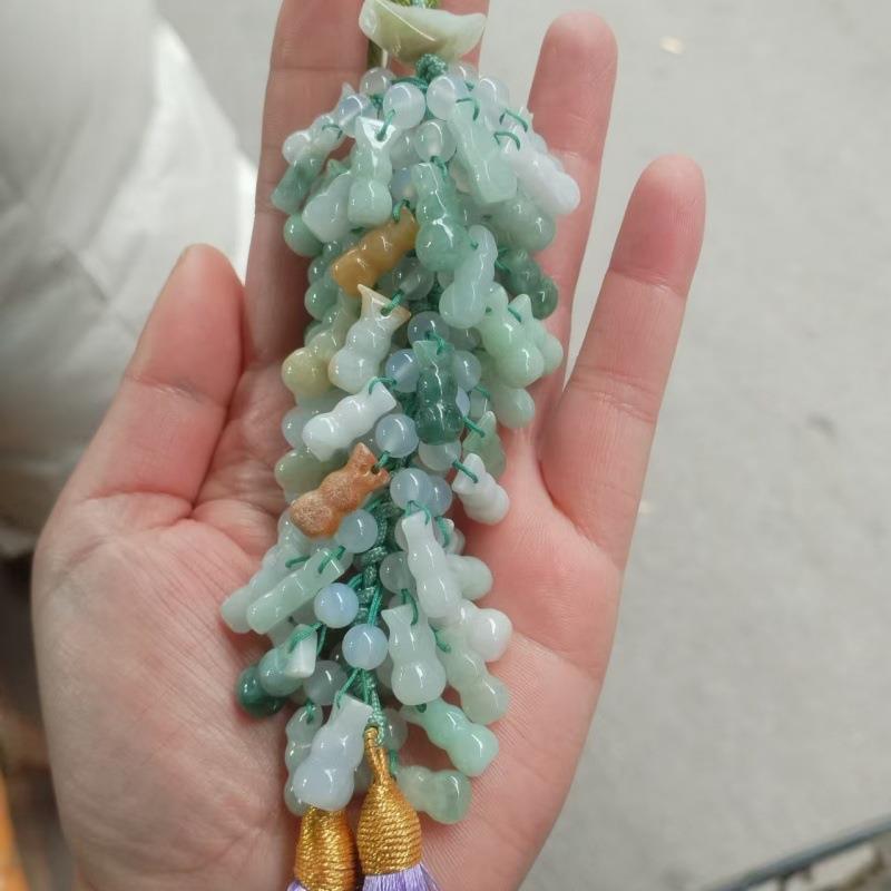 翡翠车挂挂翡翠葫芦树叶平安扣汽车件RDC车吉祥挂 - 图0