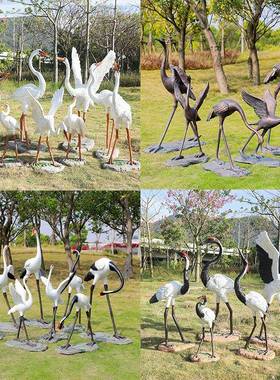 仿真仙鹤摆件户外璃白鹭类雕鸟塑园林庭院小XKM区钢水池景玻观装