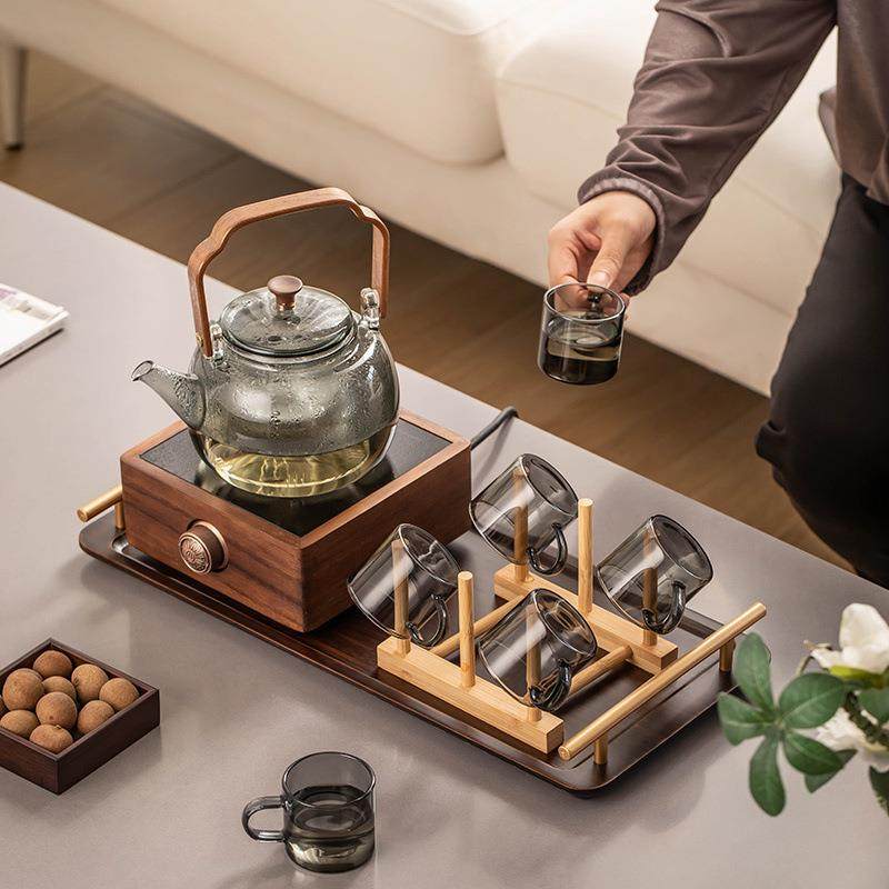 茶具套装胡桃木家用玻璃煮茶壶煮茶炉办公专用泡茶壶电陶炉煮茶器,淘宝优惠券,粉丝福利购,淘宝优惠卷