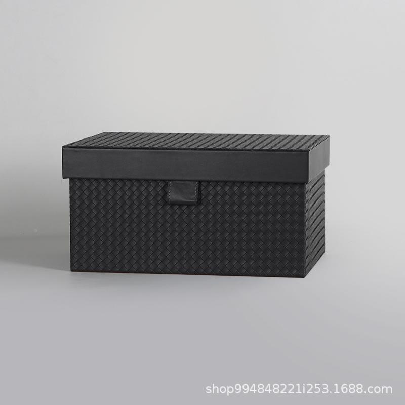 样板房衣帽纹间织皮质收纳居盒编子简收纳盒约轻奢高档收纳箱软装 - 图1