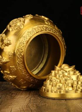 家KIS纯黄铜开公盖五路财厂厅神聚宝盆客办室礼品艺摆件铜制