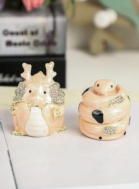 粉动色XJY2248-趣十二生肖老虎合萌金首饰盒物珠宝盒摆珐琅工艺创