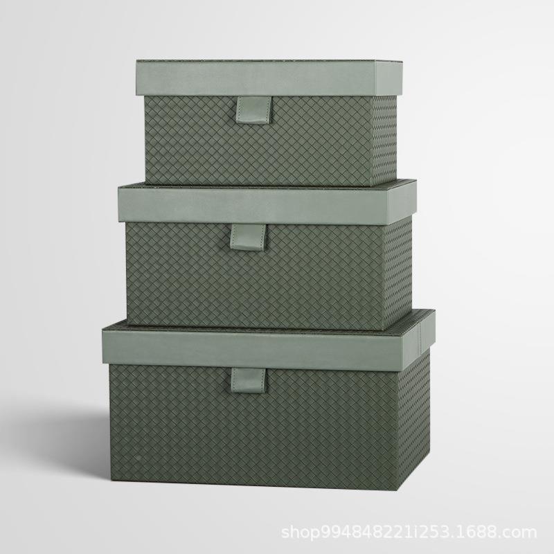 样板房衣帽纹间织皮质收纳居盒编子简收纳盒约轻奢高档收纳箱软装 - 图0