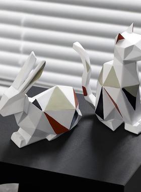 北欧现代猫简约几何动物意摆件056摆设兔子创厅电客视柜桌面软装