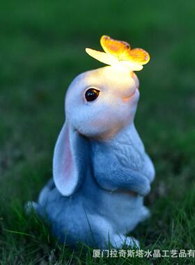 灰色兔子蝴蝶摆件太能户外院花园装草坪饰庭MOI室外雕像阳动物摆