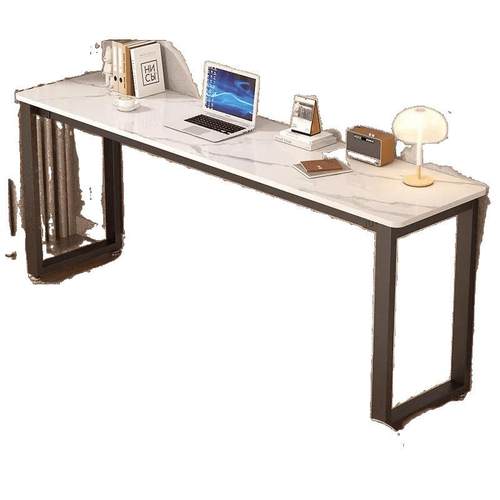 岩板一字型书桌电脑桌学习桌子书房写字桌吧台长桌窄条桌靠墙书桌 - 图3