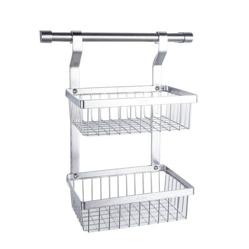 双层水果蔬菜挂篮挂架304不锈钢拉丝厨房收纳置物架壁挂杆沥水篮 - 图3