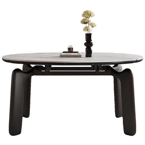 木舒中古折B1-001叠与实木岩风板餐桌奶油古黑色美式法式伸缩复可 - 图3