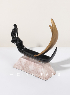 一匚 样板间创意抽象艺术树脂人物帆船摆件 售楼部茶几玄关装饰品