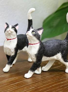 厂家直销黑白猫奶牛树J092猫仿猫真咪模型车载摆艺件脂工品