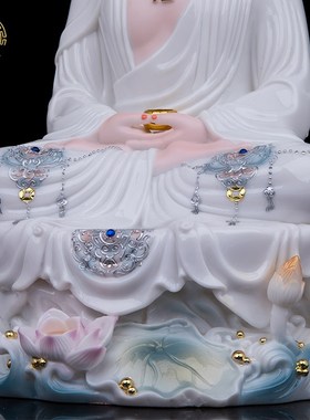 全堂佛佛像家用娑婆三圣玉瓷镶钻白衣释迦佛观音地藏菩萨桌面摆件