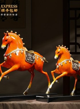 铜马摆件招财唐马老板办公室桌面客厅玄关装饰品公司乔迁开业礼品