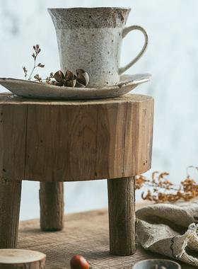 f影cfty润家F87J9JHS家x居现货小圆凳裂纹小凳子摆件木质工艺品摄