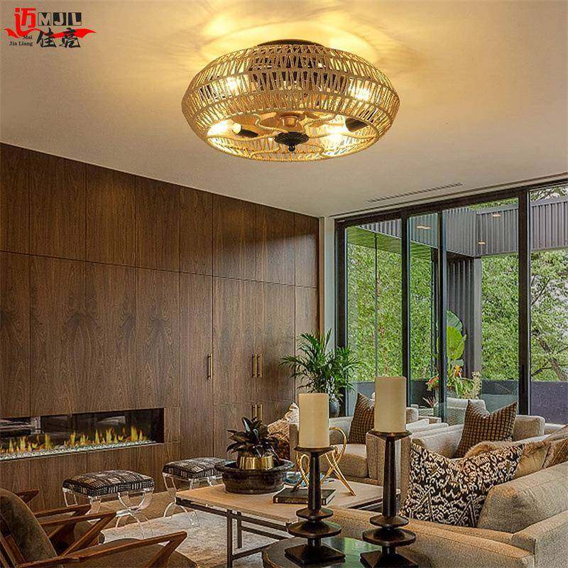 美式复古麻绳风扇灯农舍扇吸顶编织藤编圆式形卧宿无品牌/室餐厅,淘宝优惠券,粉丝福利购,淘宝优惠卷