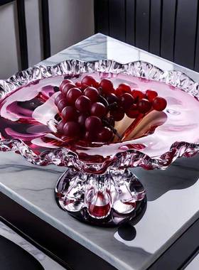 家居高档轻奢创IBF端意琉璃果现代大号水晶玻璃高高脚水果样盘板