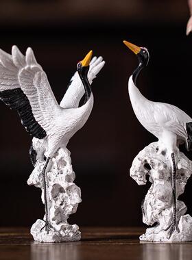 创意仙鹤送福摆件流水微景观假桌山盆20230308栽鱼造仿真小白鹤面