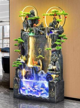 风大型假山流水喷循泉落地摆件鱼缸客厅阳MVR台水轮水环幕景观加