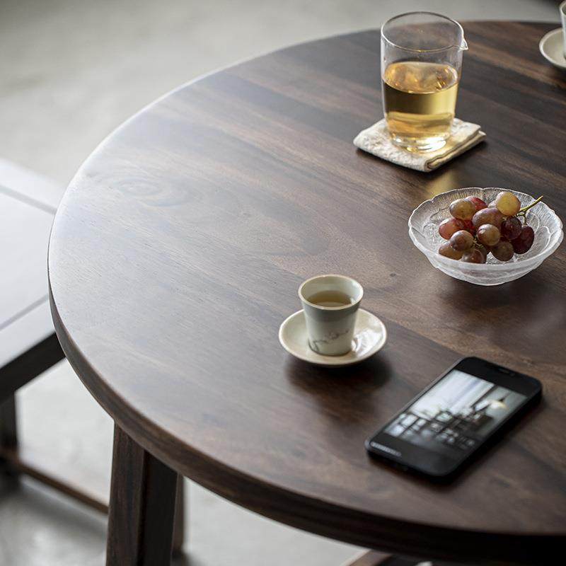 墨己黑胡桃木圆形茶桌新中式茶室用整套一桌四椅茶空间摆放桌,淘宝优惠券,粉丝福利购,淘宝优惠卷