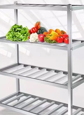 不锈钢商用多层食堂方管菜架落地置物架果蔬菜格栅镂空货架无菌架