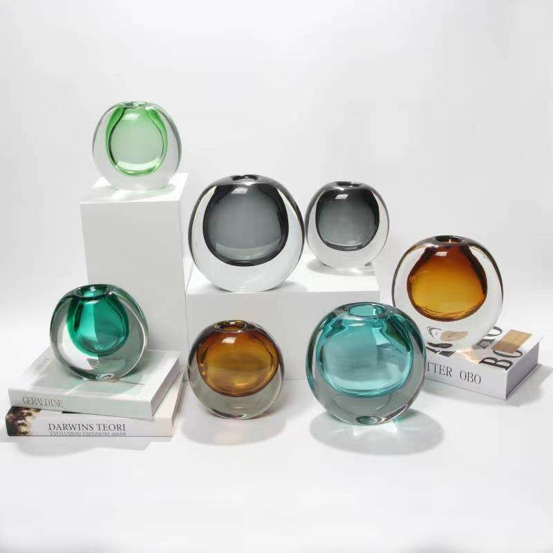欧式简约透明玻璃花瓶摆件创意轻奢客厅茶几圆型插花器家居装饰,淘宝优惠券,粉丝福利购,淘宝优惠卷