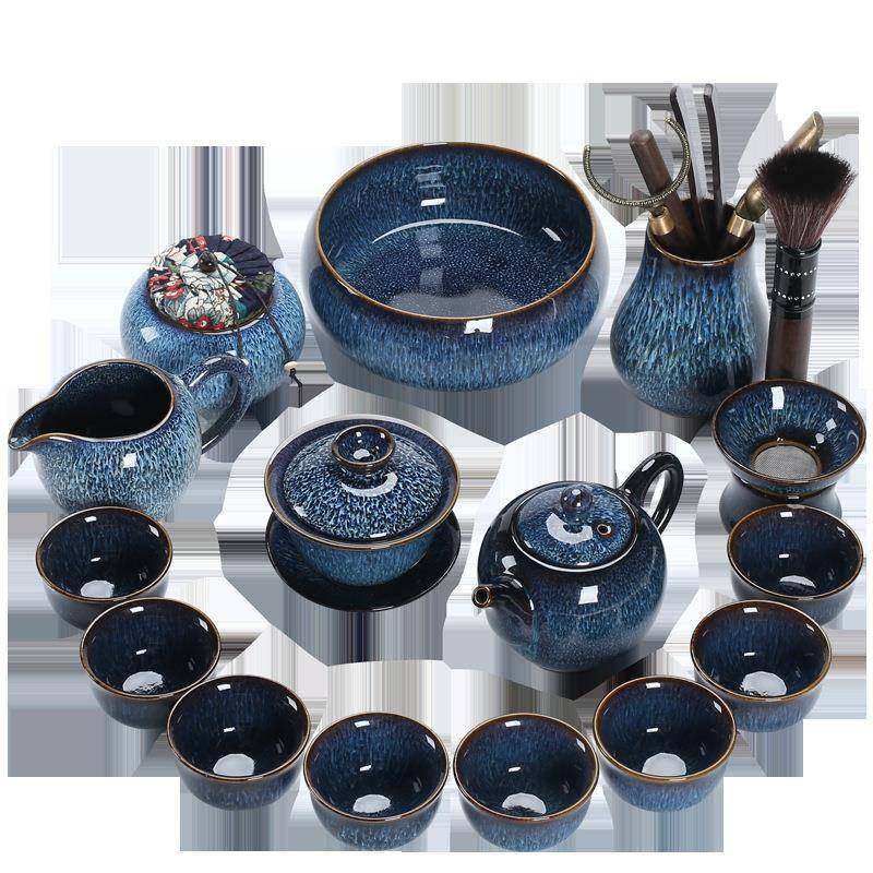 窑变茶具套装盖碗家用蓝盏整套办公室会客泡茶器功夫陶瓷茶杯,淘宝优惠券,粉丝福利购,淘宝优惠卷