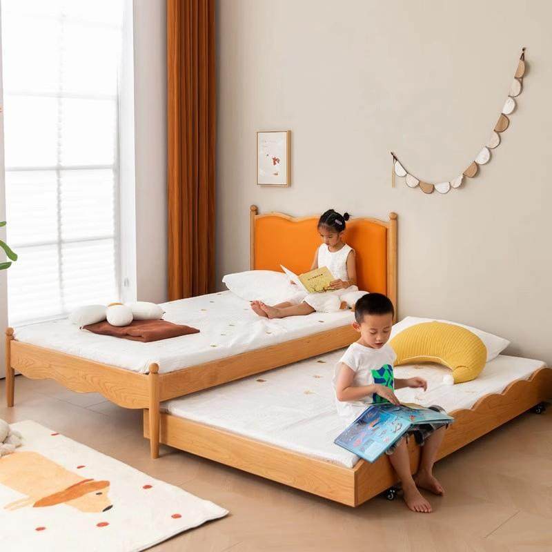 北美樱桃木全实木子母拖床日式黑胡桃木多功能抽拉伸缩软包儿童床,淘宝优惠券,粉丝福利购,淘宝优惠卷