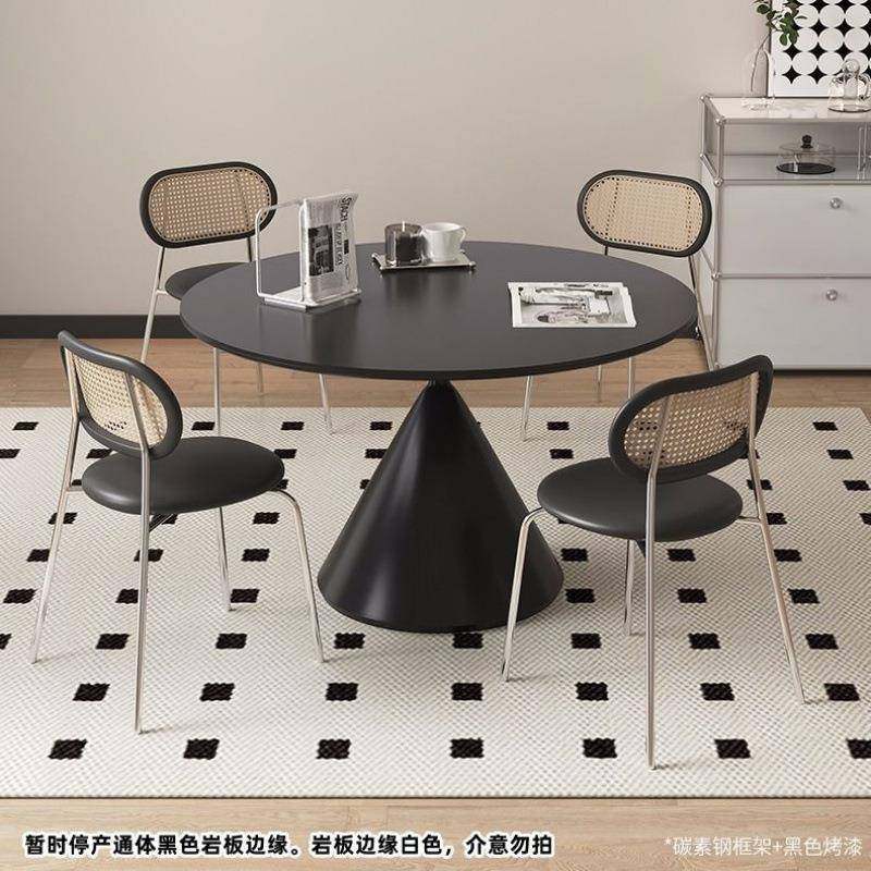 法式奶油风岩板圆形餐桌家居现代简约圆桌小户型家用饭桌椅组合,淘宝优惠券,粉丝福利购,淘宝优惠卷