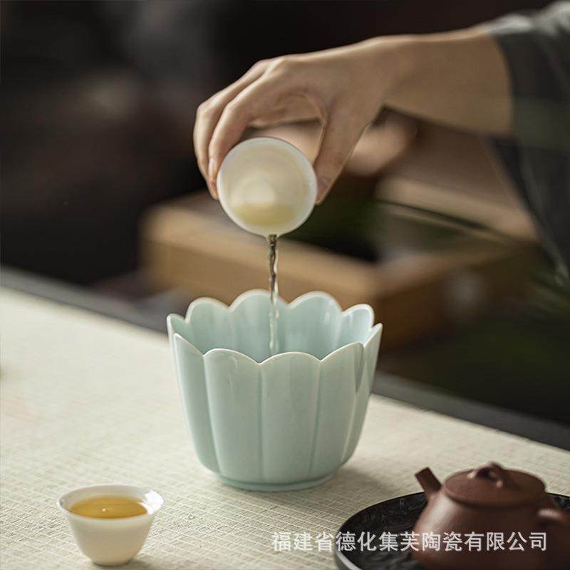 莲花建水陶瓷茶洗茶壶盖碗茶渣桶中式复古水果盘废水茶缸小号水盂,淘宝优惠券,粉丝福利购,淘宝优惠卷