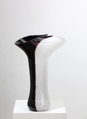 风中古创6263意水墨拼接大口琉璃瓶摆件样板间民宿客厅花软装艺花