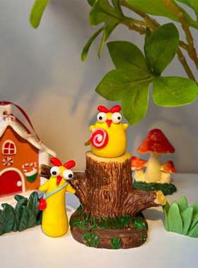 可爱小鸡琉璃摆件滑稽小动物卡通纯手工艺品咕咕鸡装饰品桌面送礼