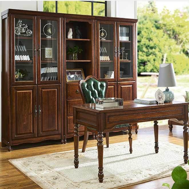 美式书柜一体靠墙带门全实木书橱自由组合柜欧式置物柜书架陈,淘宝优惠券,粉丝福利购,淘宝优惠卷