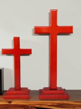 红色实木十字架摆件家居用品木质结婚礼品桌面客厅摆件送礼物
