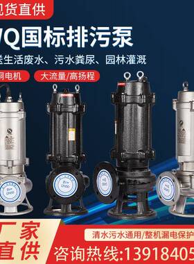污水排污泵380V全铜电机三相潜水泵养殖化粪池抽粪工地泥浆抽水泵
