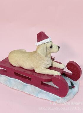 人喜与爱的动逗物树脂摆件圣诞雪橇狗帽圣诞节微型装饰品汽车饰装