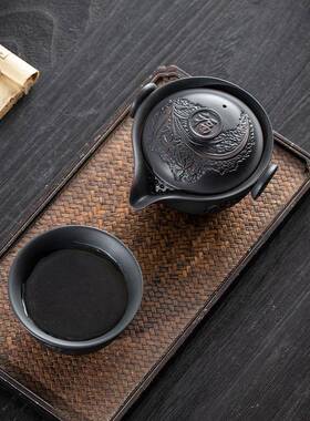 便携式旅行茶具小套装紫陶户外手抓泡茶壶茶杯个人专用露营快客杯